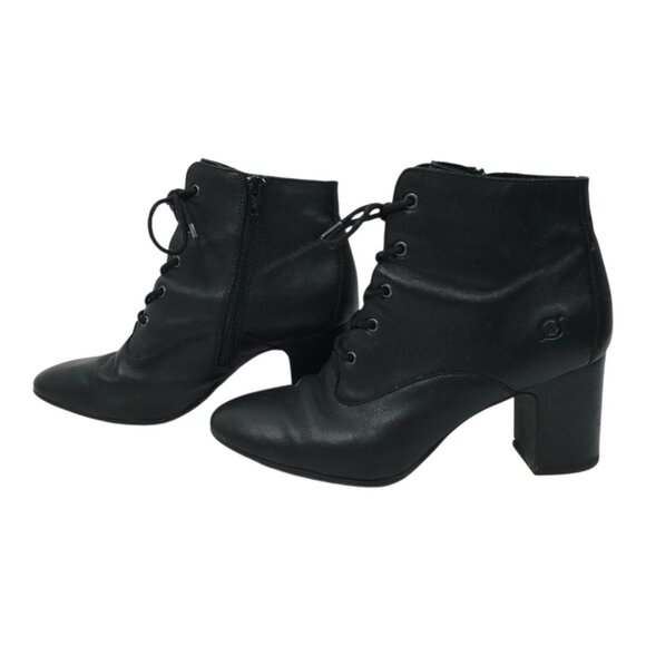 Born Ankle Boots Womens 9.5 M Leather Block Heel Side Zip Lace Up Black F56003 - Picture 11 of 16